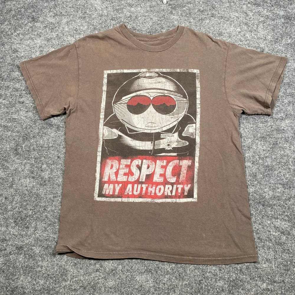 South Park Cartman Respect My Authority Brown Graphic T-Shirt Mens Large